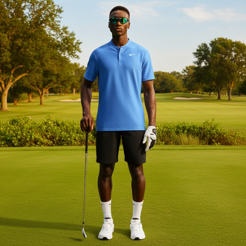 Nike Dri-Fit Velocity Blade Polo Shirt - Pacific Blue/White - Image 4