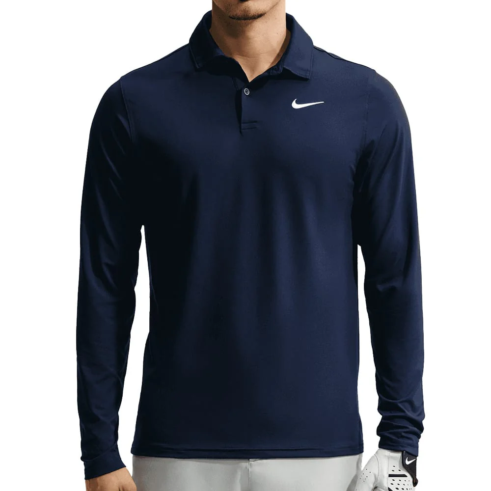Nike Dri-Fit Velocity Long Sleeve Polo Shirt - College Navy/White
