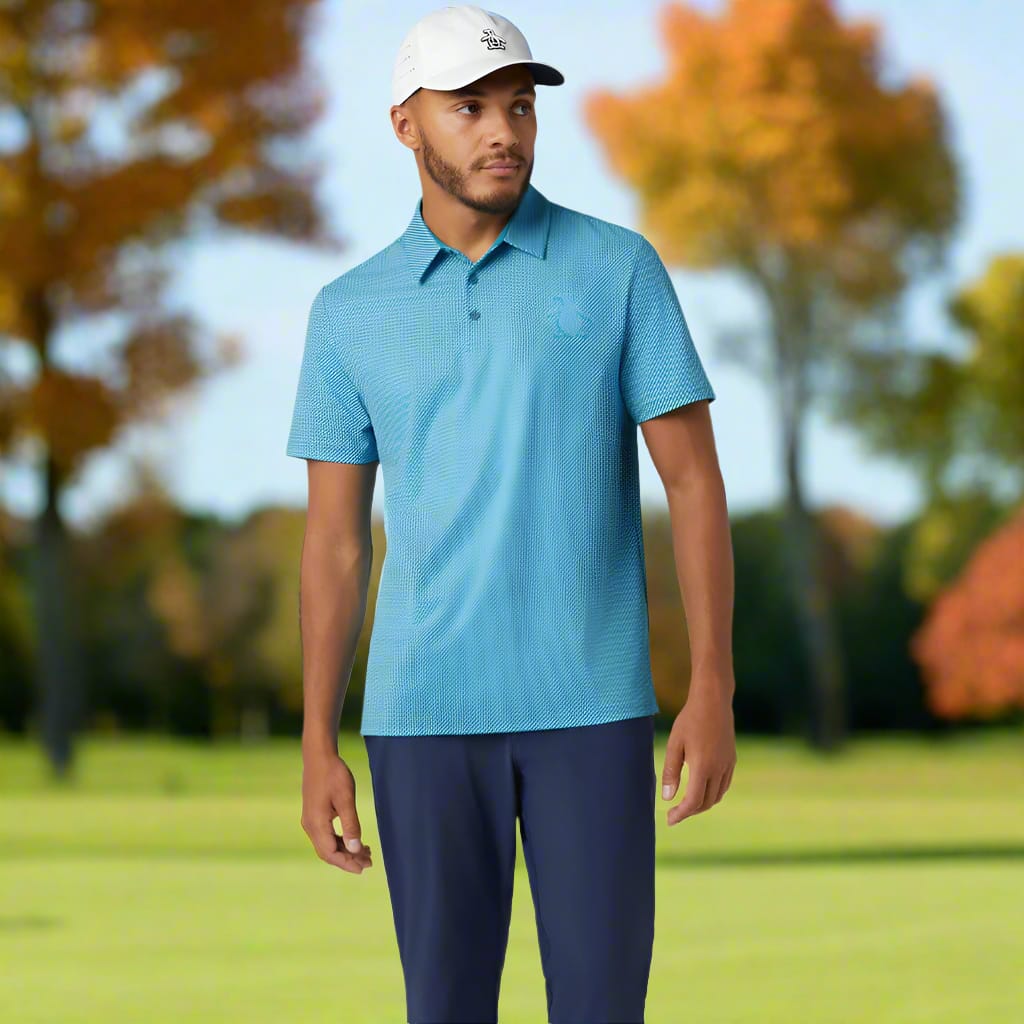 Original Penguin Dimensional "Pete" Tee Twill Print Polo Shirt - Caribbean Sea - Image 6