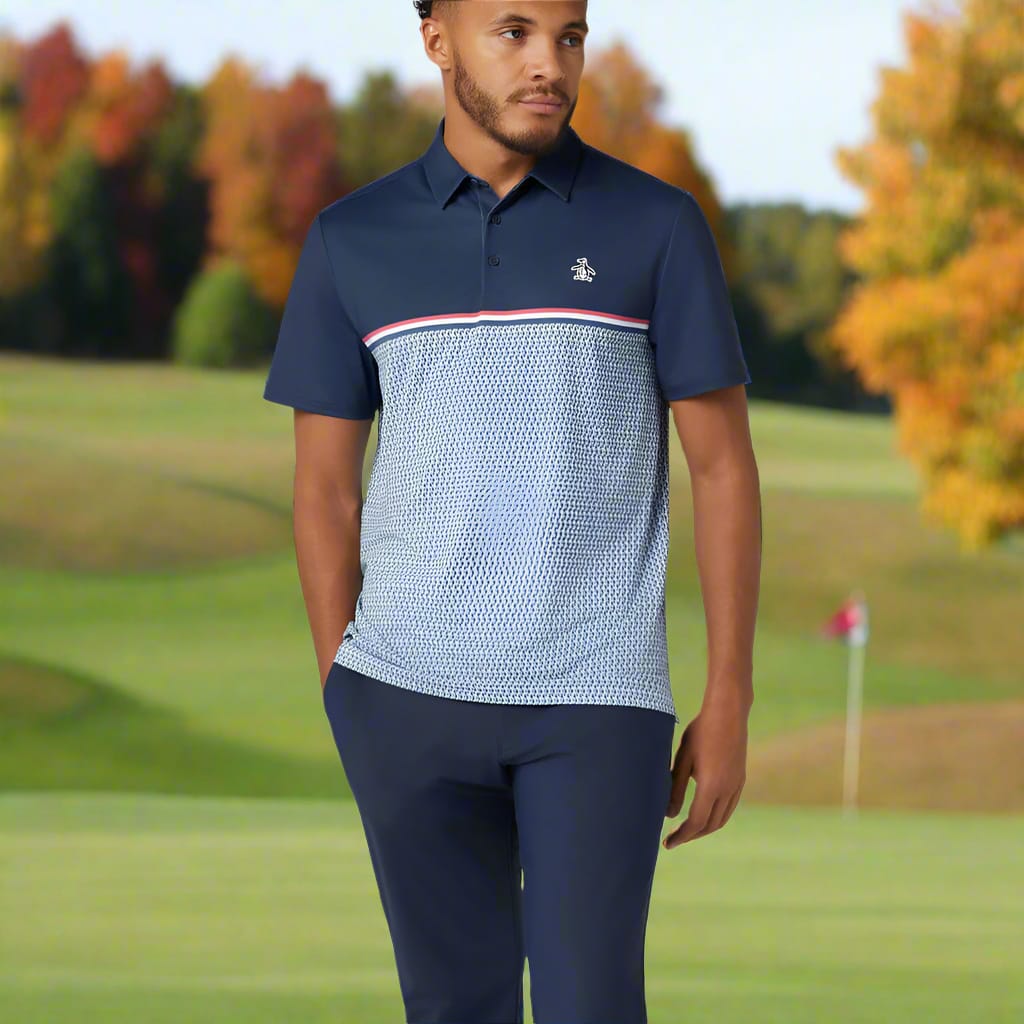 Original Penguin Engineered "P" Colour Block Print Polo Shirt - Black Iris - Image 6