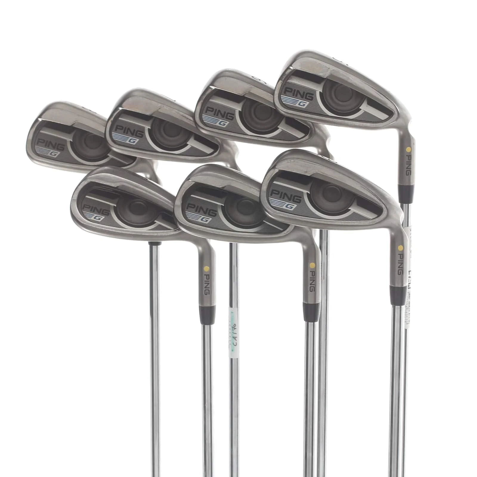Ping G Steel Mens Right Hand Irons 5-SW Yellow Dot 1.5* Upright Regular - Ping AWT 2.0