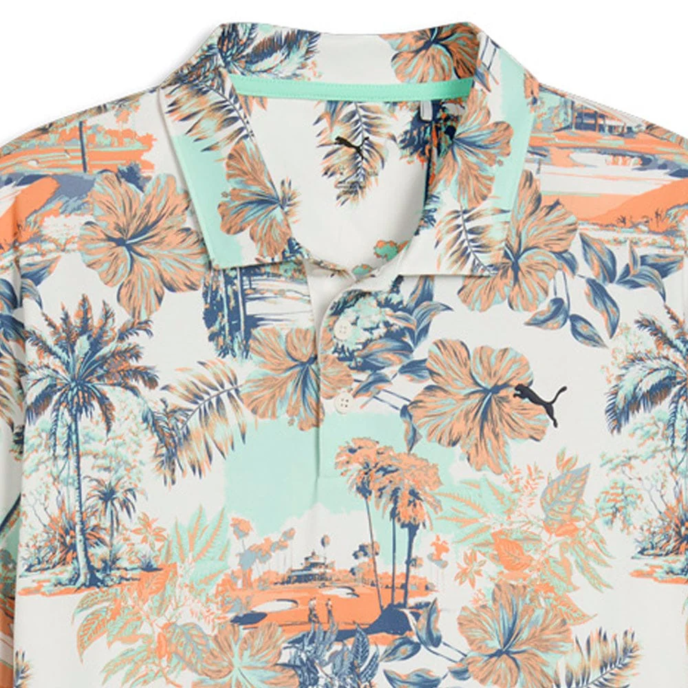Puma Cloudspun Palm Polo Shirt  - Warm White/Mint Jelly/Melon Glow - Image 3