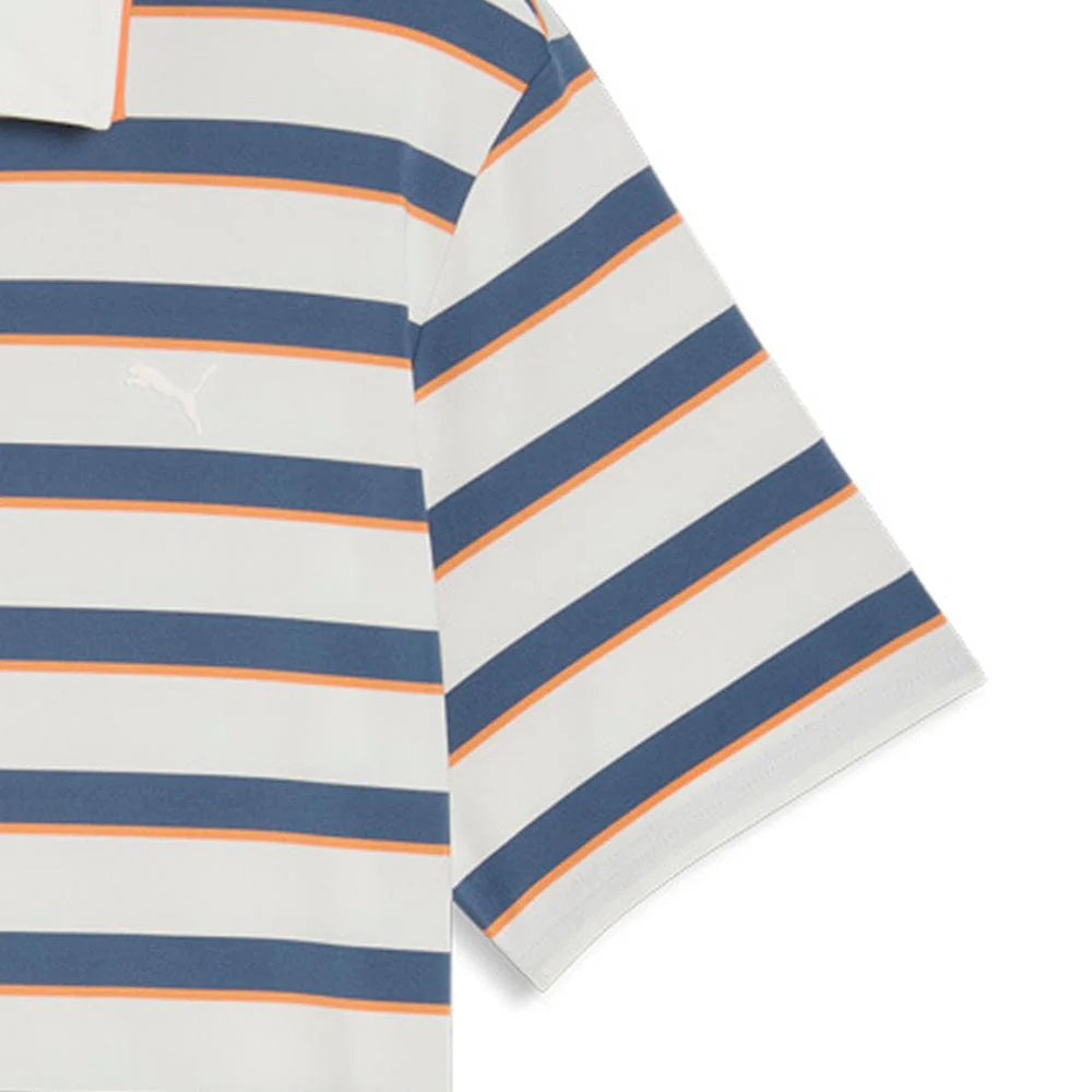 Puma Cloudspun Stripe Polo Shirt - Warm White/Dark Indigo - Image 4