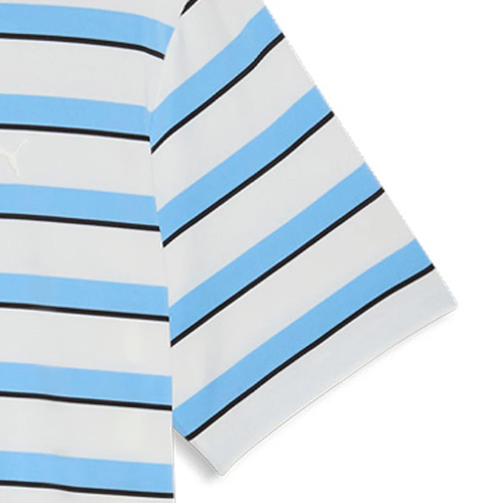 Puma Cloudspun Stripe Polo Shirt - Warm White/Team Light Blue - Image 4