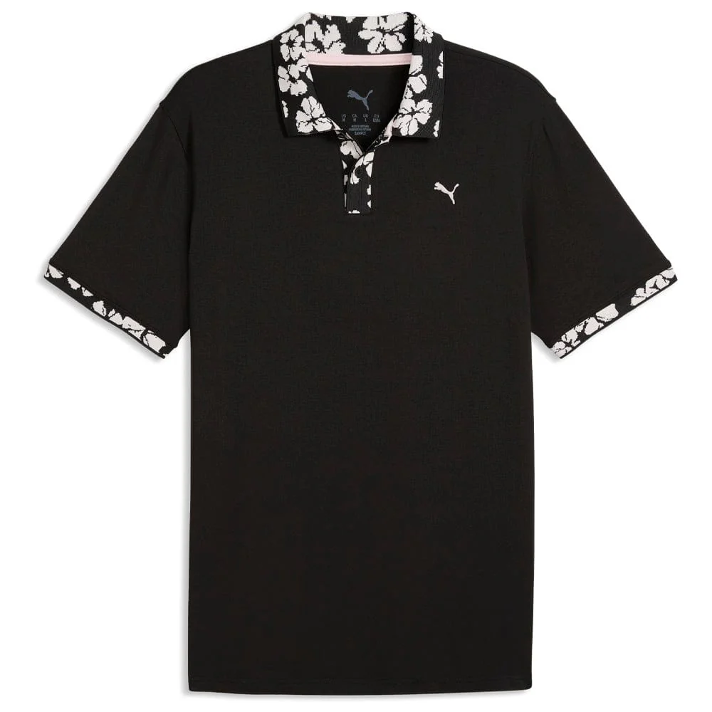 Puma Modalon Floral Rib Polo Shirt  - Puma Black/Rose Blossom
