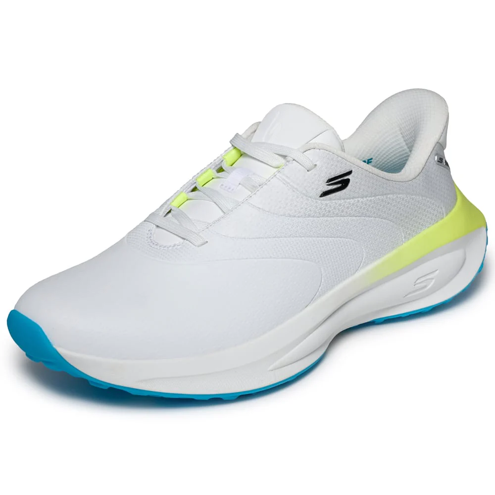 Skechers Flow Slip Ins Spikeless Waterproof Shoes - White/Blue/Lime - Image 5