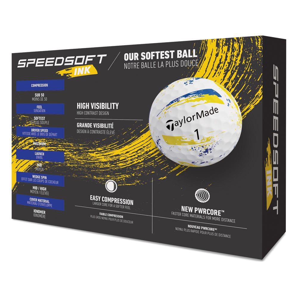 TaylorMade SpeedSoft Ink Golf Balls - Yellow/Blue - 12 Pack - Image 3