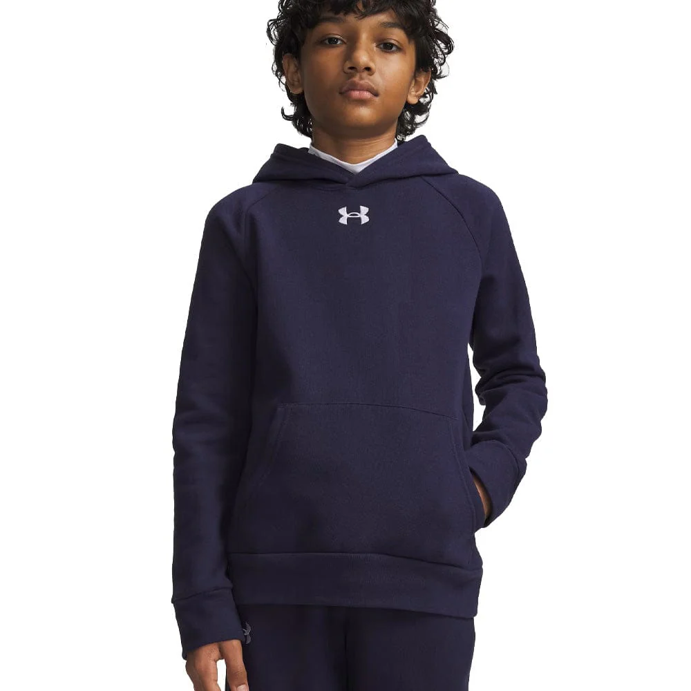 Under Armour Boys' Rival Fleece Hoodie - Midnight Navy/White - Image 3