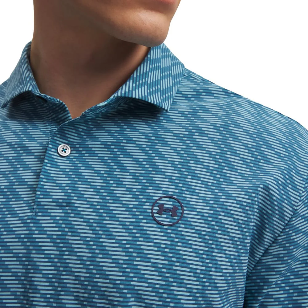 Under Armour Drive Chill Printed Polo Shirt - Boundless Blue/Blue Haze/Midnight Navy - Image 3