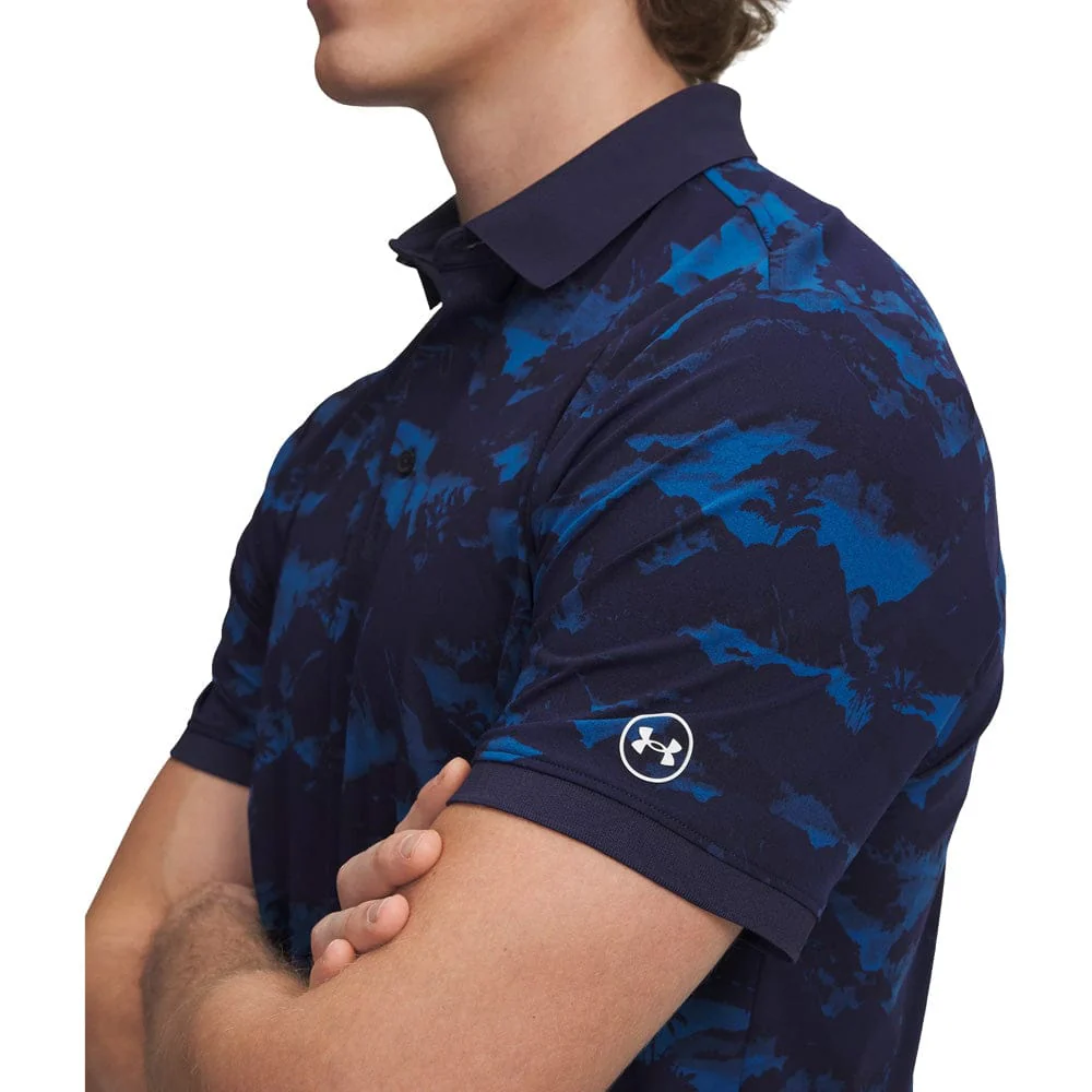 Under Armour ArmourDry Printed Rib Polo Shirt - Varsity Blue/Midnight Navy/White - Image 3