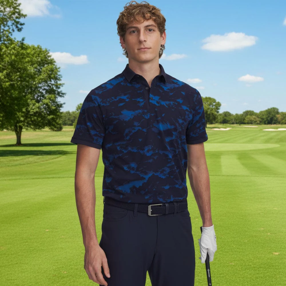 Under Armour ArmourDry Printed Rib Polo Shirt - Varsity Blue/Midnight Navy/White - Image 4