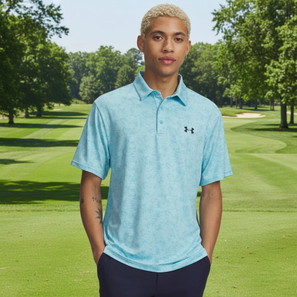 Under Armour Playoff 3.0 Printed Polo Shirt - Blue Haze/Midnight Navy - Image 4