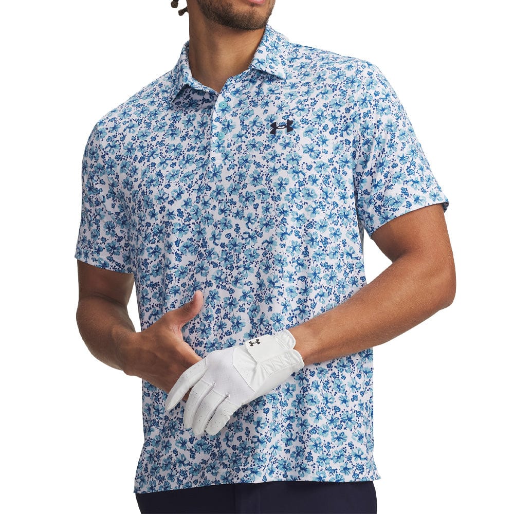 Under Armour Playoff 3.0 Printed Polo Shirt- White/Varsity Blue/Midnight Navy