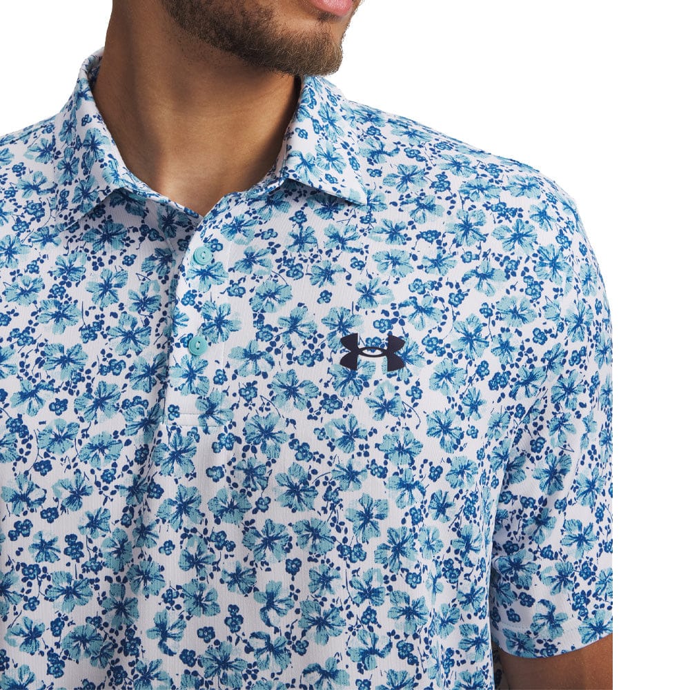 Under Armour Playoff 3.0 Printed Polo Shirt- White/Varsity Blue/Midnight Navy - Image 3