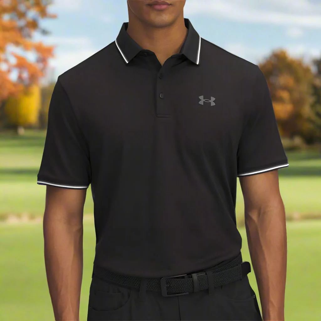 Under Armour Playoff 3.0 Rib Polo Shirt - Black/White/Castlerock - Image 5