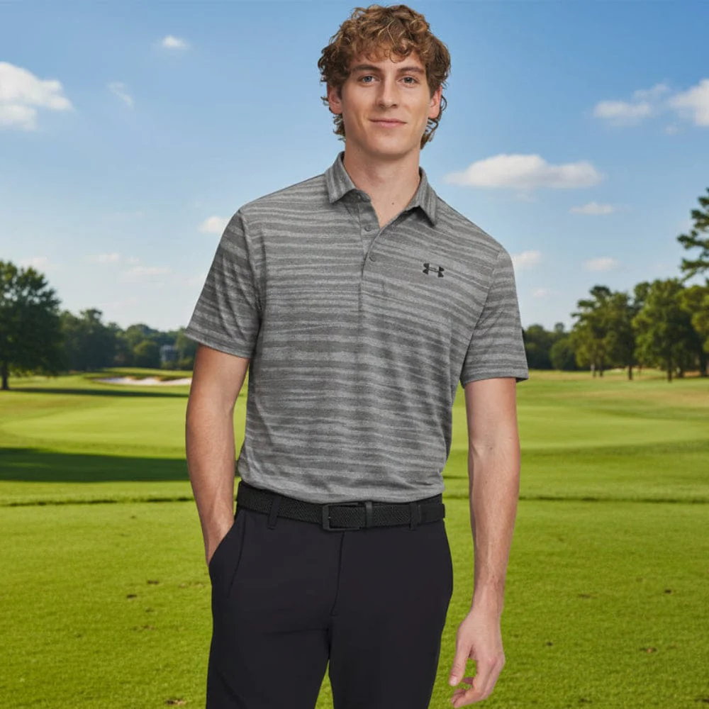 Under Armour Playoff Jacquard Polo Shirt - Clay Green/Titanium/Black - Image 4