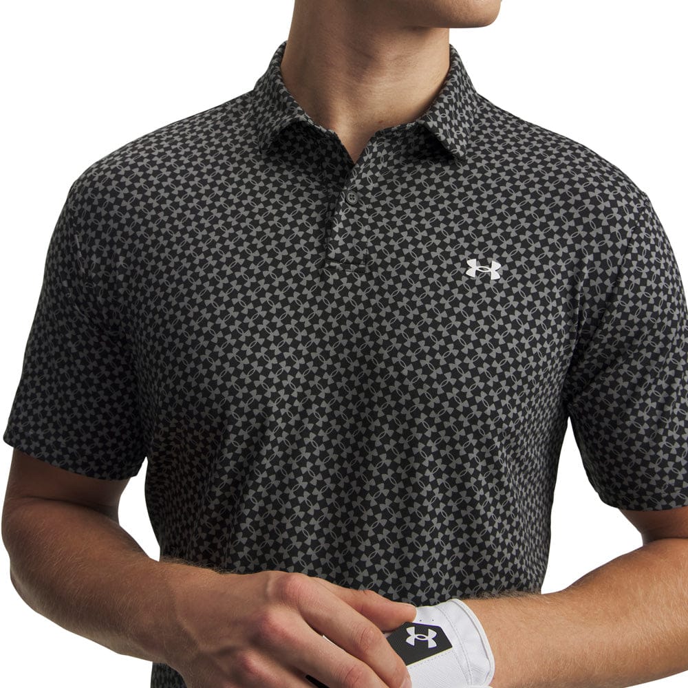 Under Armour T2G Printed Polo Shirt - Black/Clay Green/White - Image 3
