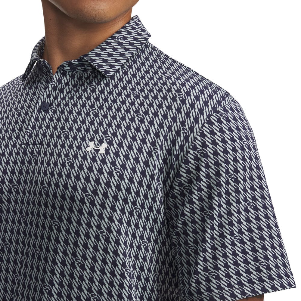 Under Armour T2G Printed Polo Shirt - Midnight Navy/Enamel Blue/White - Image 3